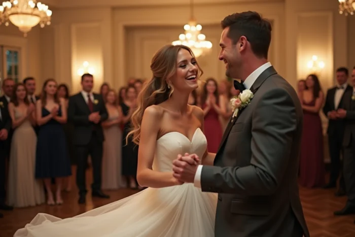 Mariés rayonnants virevoltant sur la piste de danse lors de leur premier slow sur Love On Top de Beyoncé lors de leur mariage