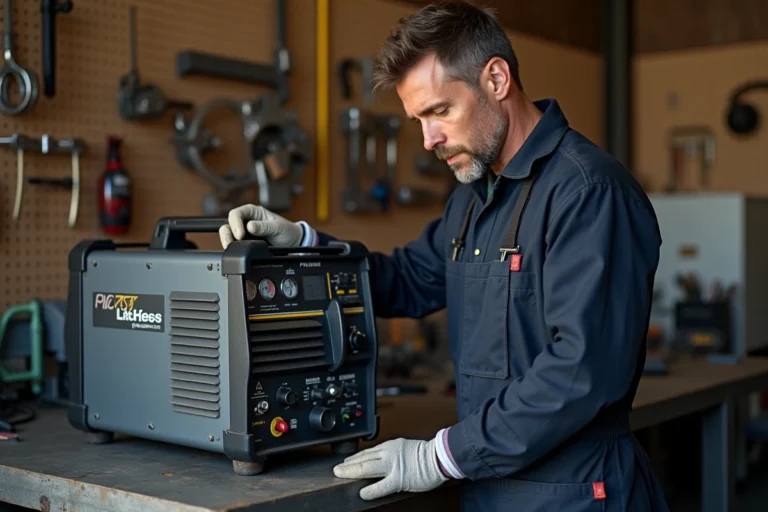 Technicien réglant la vitesse du fil fourré sur un poste MIG Parkside dans un atelier